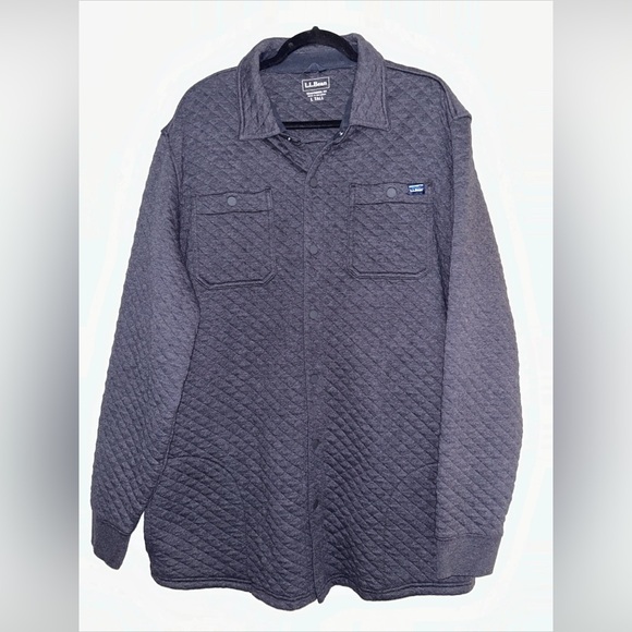 LL Bean Sweatshirt Mens Large Tall Charcoal Gray Quilted Snap Overshirt Outdoors - Picture 1 of 8